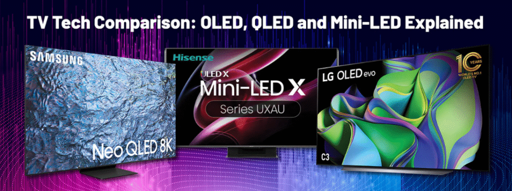 Different types of Samsung TVs - LED, QLED, OLED, MicroLED, and The Frame