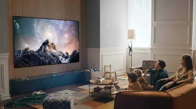 Family watching movies on Samsung OLED TV 2025