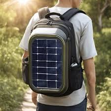Placing a solar power bank under direct sunlight for faster charging during hiking