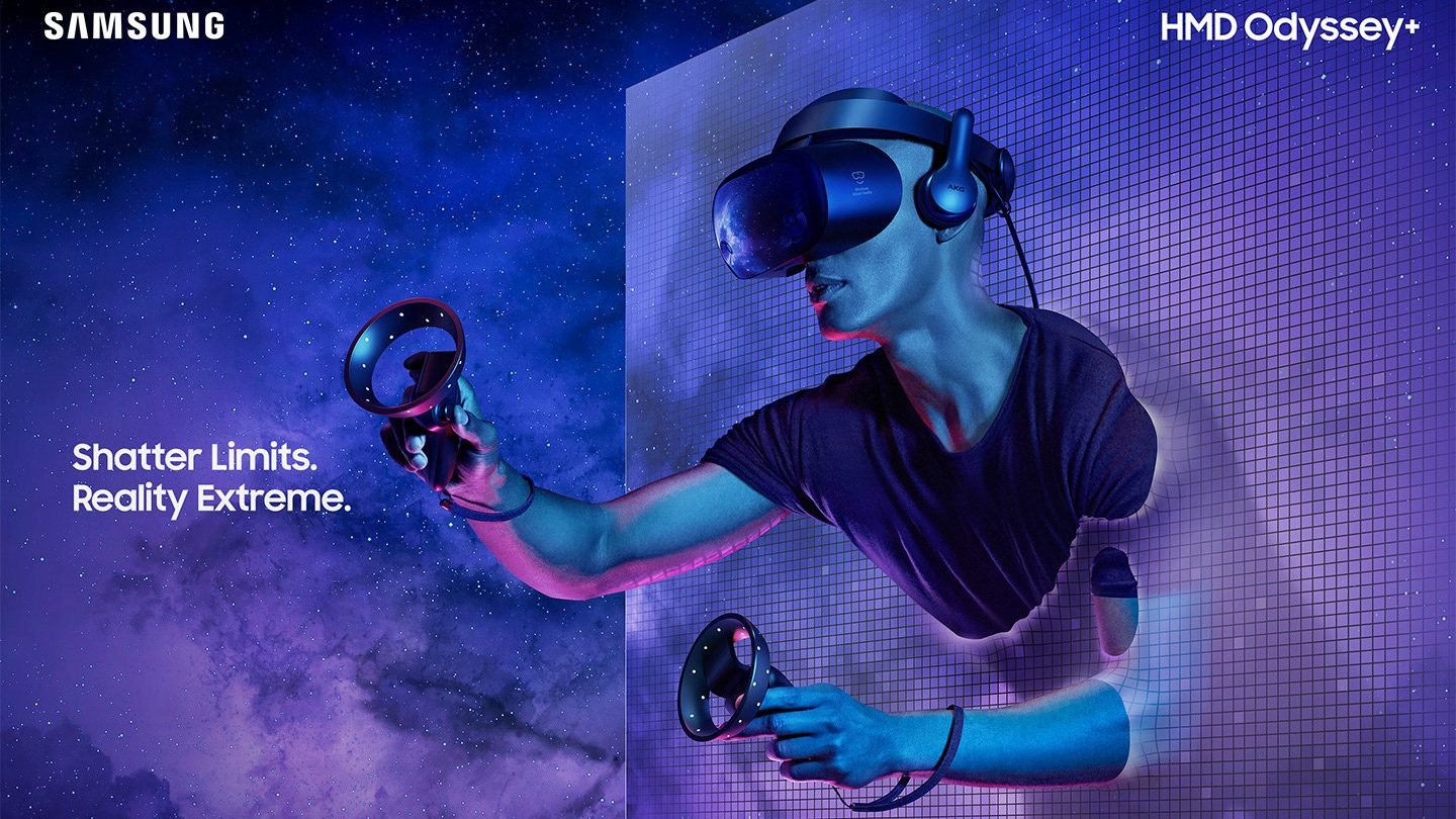 Samsung Odyssey+ VR headset with AMOLED display and built-in audio