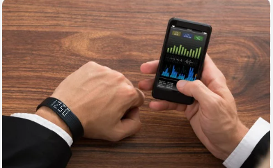 User checking fitness progress and sleep tracking on a fitness band