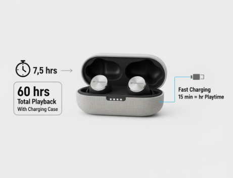 Sennheiser MOMENTUM 4 True Wireless battery life and fast charging